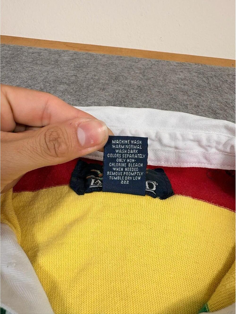 Vintage Lands End Rugby Shirt Mens Medium Heavy Cotton 90s Polo Made in USA - Picture 4 of 6
